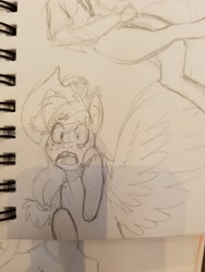 Size: 3024x4032 | Tagged: safe, artist:prismspark, character:applejack, species:pony, clothing, hat, monochrome, scared, traditional art, wings