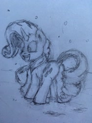 Size: 3024x4032 | Tagged: safe, artist:charlemage, artist:jimmyjamno1, character:rarity, clothing, happy, scarf, sketch, snow, tongue out, traditional art