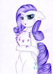 Size: 1024x1412 | Tagged: safe, artist:rurihal, character:rarity, chest fluff, female, solo
