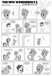 Size: 1600x2344 | Tagged: safe, artist:marmorexx, character:fleetfoot, character:rainbow dash, character:soarin', character:spitfire, species:pony, comic:the new wonderbolt, implied shipping, implied soarindash, implied straight, monochrome