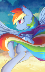 Size: 1200x1920 | Tagged: safe, artist:laptop-pone, character:rainbow dash, species:pegasus, species:pony, female, flying, mare, signature, solo