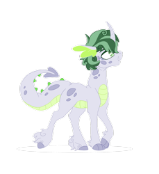 Size: 1024x1120 | Tagged: safe, artist:torusthescribe, oc, oc only, oc:jadeite, parent:spike, parent:sweetie belle, parents:spikebelle, species:dracony, female, hybrid, interspecies offspring, offspring, simple background, solo, transparent background, white outline