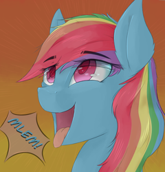Size: 1960x2039 | Tagged: safe, artist:ruby dusk, character:rainbow dash, species:pegasus, species:pony, bust, female, gradient background, mare, mlem, portrait, silly, simple background, solo, tongue out