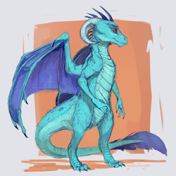 Size: 2248x2252 | Tagged: safe, artist:cuttledreams, character:princess ember, species:dragon, abstract background, colored sketch, curved horn, dragon lord ember, dragoness, female, realistic, simple background, slit eyes, solo