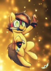Size: 2149x2985 | Tagged: safe, artist:mustachedbain, oc, oc only, oc:krafty kitsune, chess piece, chisel, clothing, cutie mark, gloves, goggles, hammer, solo, wings
