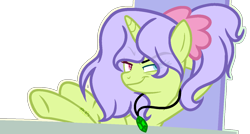 Size: 1346x720 | Tagged: safe, artist:macaroonburst, base used, oc, oc only, species:pony, species:unicorn, female, heterochromia, mare, simple background, smug, smuglight glimmer, solo, transparent background