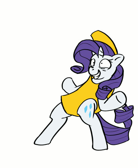 Size: 450x550 | Tagged: safe, artist:conicer, character:rarity, species:pony, species:unicorn, g4, animated, banana, banana suit, bipedal, costume, dancing, female, gif, grin, mare, peanut butter jelly time, simple background, smiling, solo