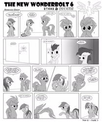 Size: 1600x1917 | Tagged: safe, artist:marmorexx, character:rainbow dash, character:soarin', character:spitfire, species:pony, comic:the new wonderbolt, comic, monochrome, sad, shipping denied, sudden realization
