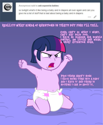 Size: 1280x1550 | Tagged: safe, artist:gamerpen, character:twilight sparkle, my little pony:equestria girls, age regression, angry, baby, babylight sparkle, diaper, tumblr