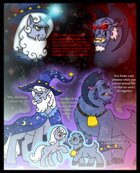 Size: 1024x1267 | Tagged: safe, artist:melspyrose, character:grogar, character:star swirl the bearded, species:pony, species:ram, species:sheep, species:unicorn, episode:friendship through the ages, g4, my little pony: equestria girls, spoiler:s09, antagonist, becoming the villain, bells, cloven hooves, evil, evil grin, foreshadowing, friendship, good vs evil, grin, male, sad, sadness, smiling, tambelon, turned away, turning against each other, villains of equestria, younger
