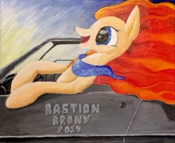 Size: 1024x837 | Tagged: safe, artist:colorsceempainting, oc, bastion brony, canvas, car, mascot, original character do not steal, paint, painting, traditional art, watermark