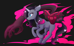 Size: 1920x1200 | Tagged: safe, artist:laptop-pone, community related, character:oleander, species:classical unicorn, species:pony, species:unicorn, them's fightin' herds, black background, book, cloven hooves, demon, female, leonine tail, rearing, simple background, solo, unicornomicon, unshorn fetlocks