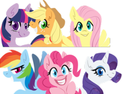 Size: 336x260 | Tagged: safe, artist:goshhhh, character:applejack, character:fluttershy, character:pinkie pie, character:rainbow dash, character:rarity, character:twilight sparkle, species:earth pony, species:pegasus, species:pony, species:unicorn, female, looking at you, mane six, mare, simple background, smiling, transparent background