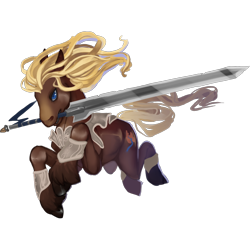 Size: 670x670 | Tagged: safe, artist:sitaart, oc, oc only, oc:brownie sundae, species:earth pony, species:pony, armor, blonde, blonde hair, blonde mane, blue eyes, brown fur, clothing, dungeons and dragons, fantasy class, female, greatsword, mare, pathfinder, pen and paper rpg, ponyfinder, rpg, simple background, solo, sword, tabletop gaming, transparent background, warrior, weapon