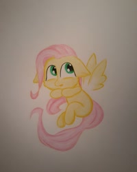 Size: 1024x1278 | Tagged: safe, artist:rurihal, character:fluttershy, species:pony, blank flank, cute, fairy, fairy pony, female, filly, filly fluttershy, floating wings, shyabetes, solo, traditional art, younger