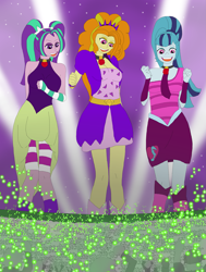 Size: 2155x2846 | Tagged: safe, artist:final7darkness, character:adagio dazzle, character:aria blaze, character:sonata dusk, my little pony:equestria girls, clothing, female, gem, giantess, looking down, macro, open mouth, siren gem, the dazzlings