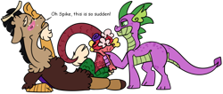 Size: 1654x699 | Tagged: safe, artist:spudsmcfrenzy, character:discord, character:spike, species:draconequus, species:dragon, ship:dispike, blushing, bouquet, flower, gay, male, older, shipping, simple background, speech, transparent background