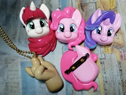 Size: 1024x768 | Tagged: safe, artist:daisymane, character:pinkie pie, character:starlight glimmer, oc, oc:fausticorn, species:alicorn, species:pony, keychain, photo, sculpture, traditional art