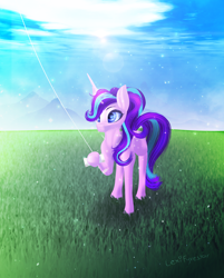 Size: 1600x1988 | Tagged: safe, artist:lexifyrestar, character:starlight glimmer, kite, kite flying, meadow, signature, starlight glimmer day
