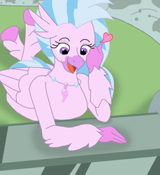 Size: 1700x1852 | Tagged: safe, artist:final7darkness, character:silverstream, species:classical hippogriff, species:hippogriff, episode:school daze, g4, my little pony: friendship is magic, season 8, female, heart, open mouth, solo, starry eyes, that hippogriff sure does love stairs, wingding eyes