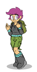 Size: 734x1417 | Tagged: safe, artist:jimmyjamno1, character:scootaloo, species:pegasus, species:pony, my little pony:equestria girls, backpack, boots, female, nervous, shoes, shy, simple background, solo, transparent background