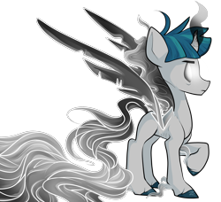 Size: 3320x3024 | Tagged: safe, artist:heyerika, character:pony of shadows, character:stygian, species:alicorn, species:pony, artificial wings, augmented, dark magic, darkness, evil, flowing mane, glowing eyes, magic, magic wings, male, raised hoof, simple background, solo, transparent background, unshorn fetlocks, wings