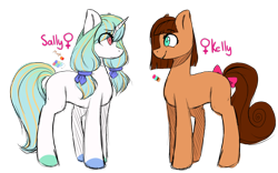 Size: 1024x640 | Tagged: safe, artist:chloeprice228, oc, oc only, oc:kelly, oc:sally, species:earth pony, species:pony, species:unicorn, bow, cute, female, looking at each other, mare, simple background, tail bow, transparent background