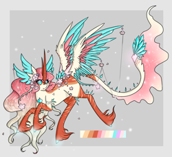 Size: 1280x1164 | Tagged: safe, artist:niniibear, oc, species:pegasus, species:pony, species:unicorn, adoptable, blue, brown, cute, horns, northling, pink, solo, wings