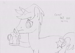 Size: 7015x4960 | Tagged: safe, artist:syncedsart, character:comet tail, species:pony, species:unicorn, absurd resolution, background pony, cider, graph paper, male, mug, practice, sketch, solo, stallion, tankard, traditional art