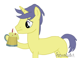 Size: 2592x1944 | Tagged: safe, artist:syncedsart, character:comet tail, species:pony, species:unicorn, background pony, cider, digital art, male, mug, photoshop, practice, simple background, solo, stallion, tankard, transparent background