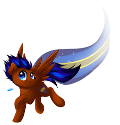 Size: 2304x2393 | Tagged: safe, alternate version, artist:agletka, oc, oc only, oc:nimble wing, species:pegasus, species:pony, flying, jewelry, male, necklace, raised hoof, simple background, solo, spread wings, trail, transparent background, wings