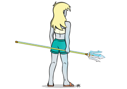 Size: 2893x2039 | Tagged: safe, artist:pony4koma, character:derpy hooves, my little pony:equestria girls, clothing, feet, female, flip-flops, magic, poseidon, saint seiya, sandals, simple background, solo, swimsuit, transparent background, trident