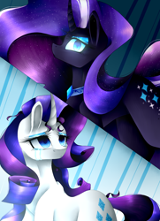 Size: 1024x1418 | Tagged: safe, artist:purediamond360, character:nightmare rarity, character:rarity, species:pony, species:unicorn, crying, female, glowing eyes, looking at you, mare, sad