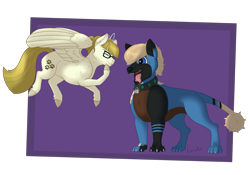 Size: 2778x1941 | Tagged: safe, artist:ganashiashaka, character:zipporwhill, oc, oc:janga, species:diamond dog, species:pegasus, species:pony, g4, collar, cutie mark, duo, duo male and female, female, flying, male, mare, older zippoorwhill, spread wings, wings