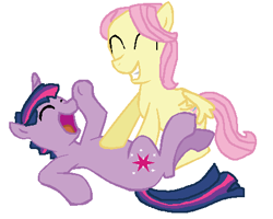 Size: 454x363 | Tagged: safe, artist:diana173076, character:fluttershy, character:twilight sparkle, oc:dusk shine, species:pony, ship:twishy, butterscotch, buttershine, gay, laughing, male, rule 63, shipping, stallion, tickling
