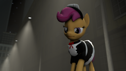Size: 1920x1080 | Tagged: safe, artist:oc1024, character:scootaloo, species:pegasus, species:pony, 3d, bedroom eyes, city, clothing, commission, female, maid, night, solo, source filmmaker, street lamp, streetlight