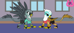Size: 1024x454 | Tagged: safe, artist:author92, character:gabby, character:ocellus, species:changeling, species:griffon, alternate costumes, clothing, disguise, disguised changeling, muay thai