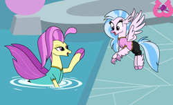 Size: 1024x623 | Tagged: safe, artist:author92, character:ocean flow, character:silverstream, species:classical hippogriff, species:hippogriff, species:seapony (g4), alternate costumes, chinese shirt, clothing, female, kung fu, like mother like daughter, mother and daughter