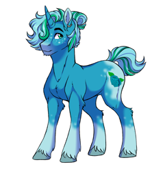 Size: 2543x2638 | Tagged: safe, artist:micky-ann, oc, oc only, species:pony, species:unicorn, blue coat, blue eyes, green mane, male, simple background, solo, stallion, white background