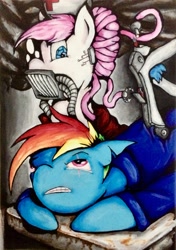 Size: 1024x1453 | Tagged: safe, artist:colorsceempainting, character:nurse redheart, character:rainbow dash, episode:the cutie re-mark, broken wing, canvas, crossover, paint, painting, robot, techpriest, traditional art, warhammer (game), warhammer 40k