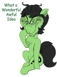 Size: 2081x2774 | Tagged: safe, artist:wispy tuft, oc, oc only, oc:filly anon, chest fluff, faec, female, filly, grin, grinch face, simple background, sitting, smiling, solo, the grinch, transparent background
