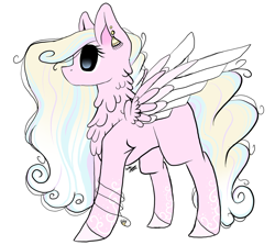 Size: 1024x914 | Tagged: safe, artist:purediamond360, oc, oc:clouded sunrise, species:pegasus, species:pony, black sclera, chibi, ear piercing, female, mare, neck feathers, piercing, simple background, solo, white background