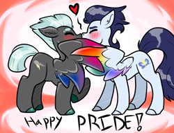 Size: 6500x5000 | Tagged: safe, artist:heyerika, character:soarin', character:thunderlane, species:pegasus, species:pony, absurd resolution, bisexual pride flag, bisexuality, colored hooves, colored wings, colored wingtips, dyed feathers, gay, gay pride, heart, kissing, male, multicolored wings, pride, pride month, shipping, soarilane, stallion