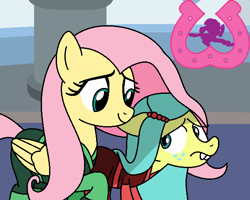 Size: 601x482 | Tagged: safe, artist:author92, edit, edited screencap, screencap, character:fluttershy, character:ocellus, species:pegasus, species:pony, alternate costumes, brightly colored ninjas, clothing, disguise, disguised changeling, kunoichi, ninja, pony ocellus