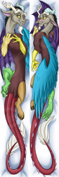 Size: 900x2663 | Tagged: safe, artist:bluekite-falls, artist:sky-railroad, character:discord, species:draconequus, blushing, body pillow, body pillow design, lightly watermarked, looking at you, looking back, male, solo, watermark