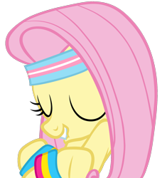 Size: 1500x1596 | Tagged: safe, artist:rivalcat, character:fluttershy, episode:hurricane fluttershy, g4, my little pony: friendship is magic, cute, female, forelegs crossed, gender headcanon, headband, headcanon, lgbt, lgbt headcanon, lip bite, pansexual, pansexual pride flag, pride, sexuality headcanon, simple background, solo, sweatband, trans female, transgender, transgender pride flag, transparent background, vector, workout outfit