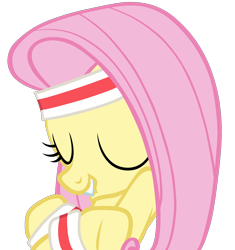 Size: 1500x1596 | Tagged: safe, artist:rivalcat, character:fluttershy, episode:hurricane fluttershy, g4, my little pony: friendship is magic, cute, female, forelegs crossed, headband, lip bite, simple background, solo, sweatband, transparent background, vector, workout outfit