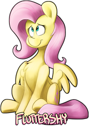 Size: 1417x2001 | Tagged: safe, artist:luximus17, character:fluttershy, species:pegasus, species:pony, chest fluff, cute, female, mare, name, shyabetes, simple background, sitting, smiling, solo, spread wings, transparent background, wings