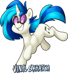 Size: 1933x2068 | Tagged: safe, artist:luximus17, character:dj pon-3, character:vinyl scratch, species:pony, species:unicorn, cute, female, grin, looking sideways, mare, name, prancing, simple background, smiling, solo, sunglasses, transparent background, vinylbetes
