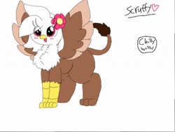 Size: 512x387 | Tagged: safe, artist:chillywilly, oc, oc only, oc:scruffy, species:griffon, blep, blushing, chest fluff, flower, griffon oc, silly, simple background, solo, tongue out, white background